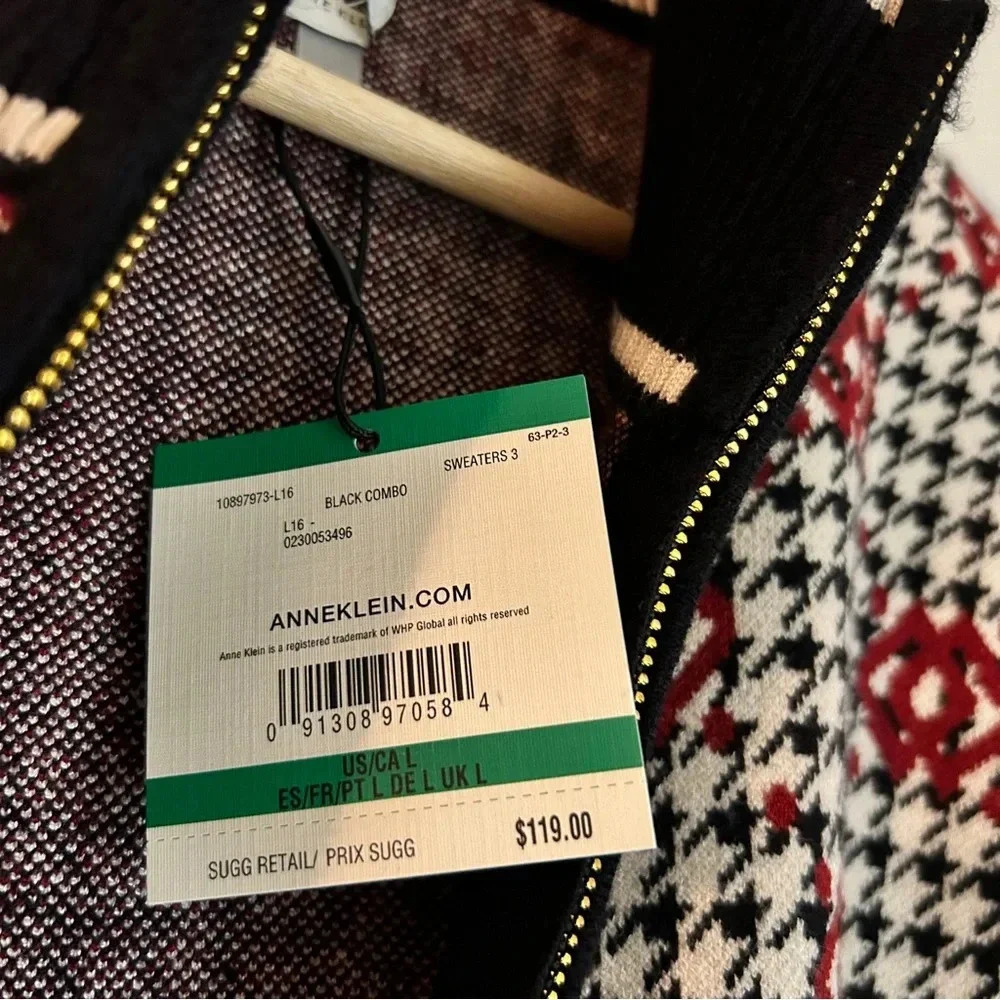 NWT - Anne Klein Houndstooth Zip-Up Cardigan - Size Large - Picture 3 of 6